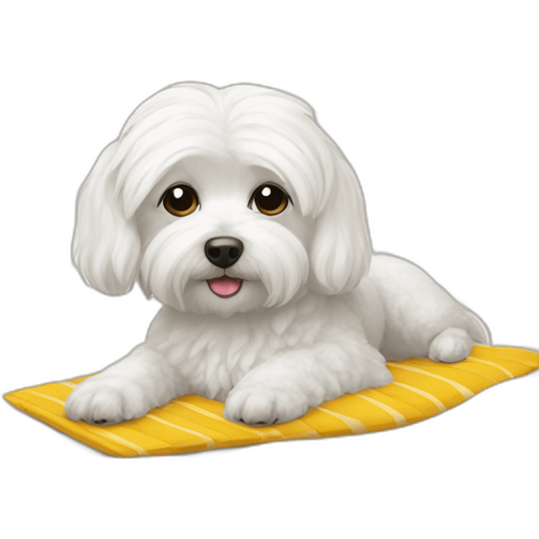 Maltese dog on a beach sunbathing emoji