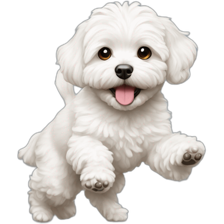 a white maltipoo catching ball emoji