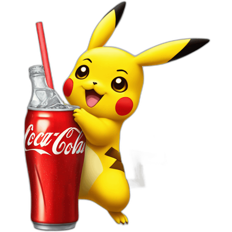 Pikachu drinking coca cola emoji