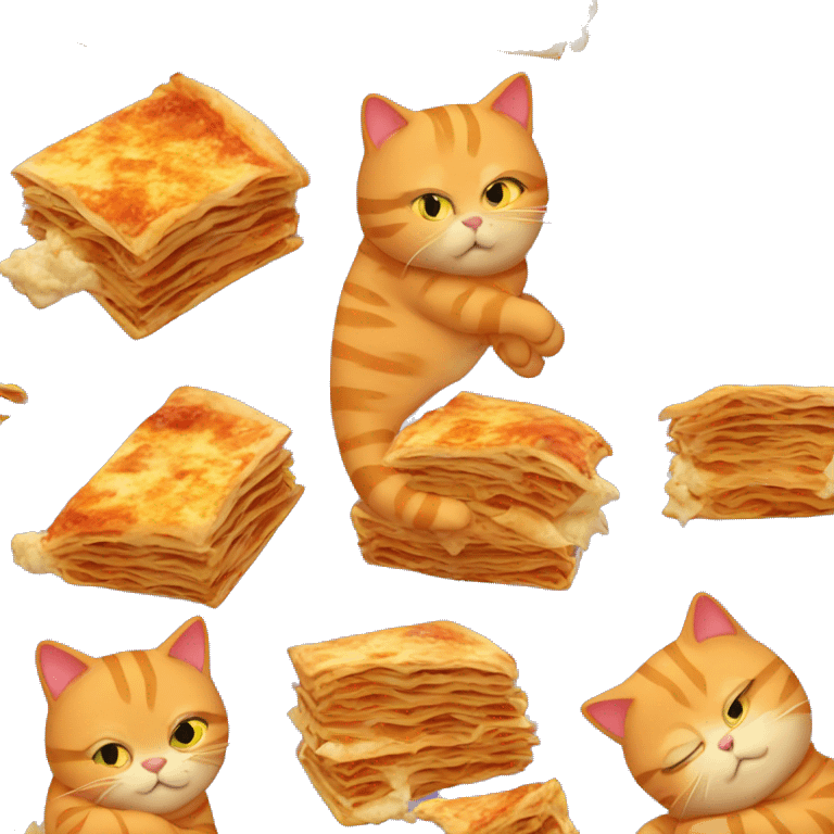 Fat orange cat eating lasagna emoji