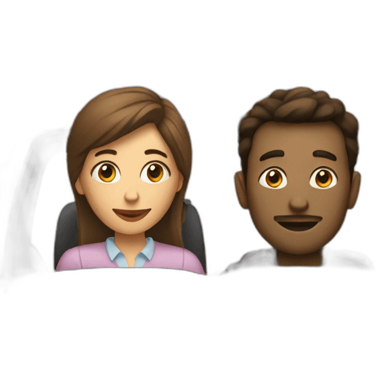 À woman and a man in a car with coffee emoji