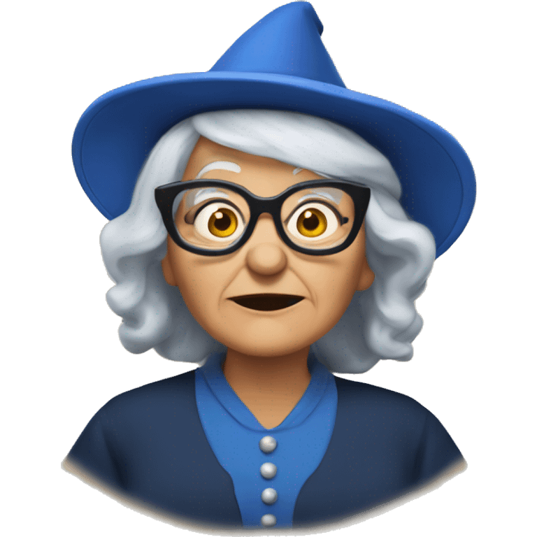 smart granny witch with glasses and blue hat directing orchestra emoji