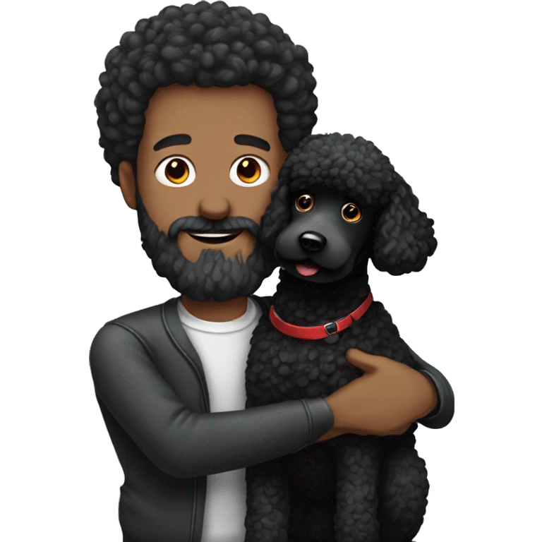 Men with beard  hugs his Black-Poodle-Black-dog emoji