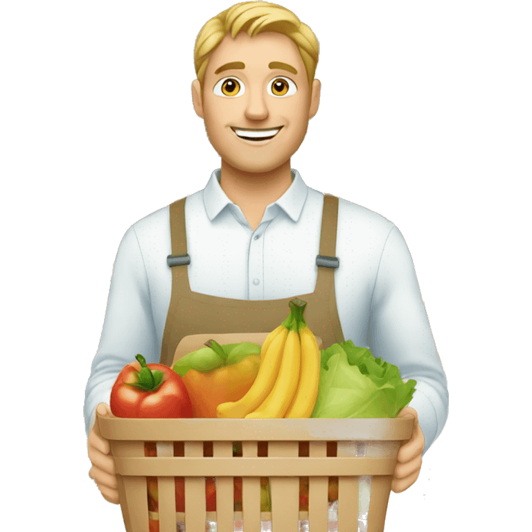 white man with product basket in the supermarket emoji