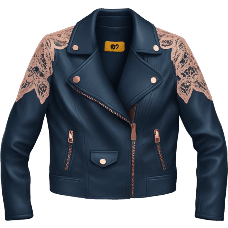 Realistic Isolated deep dark blue leather jacket open with rose gold lace.  emoji