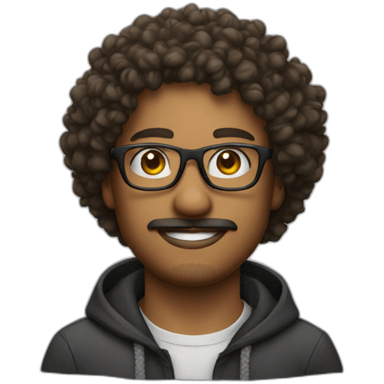 young man curly hair goatee, glasses and mustache emoji