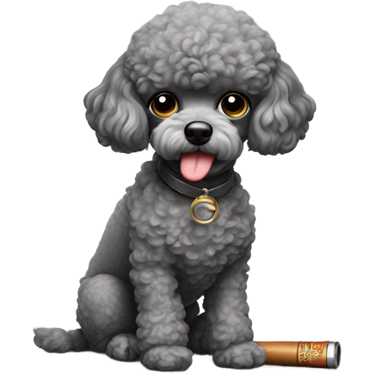 Sad gray toy poodle smoking a tobacco pipe  emoji