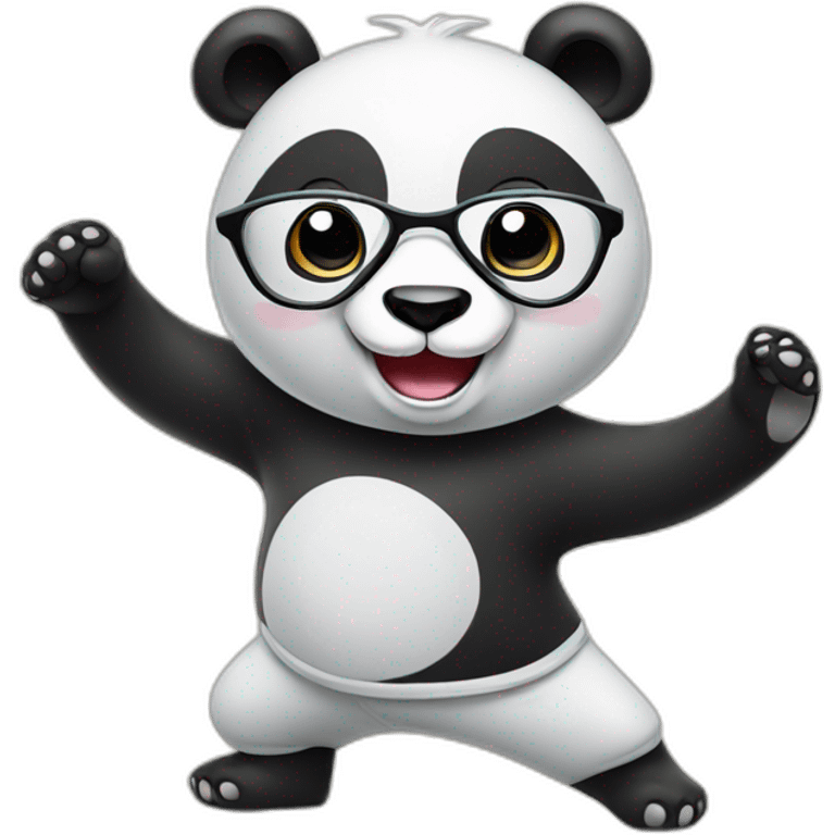 a smiling panda bear with glasses doing tai chi emoji