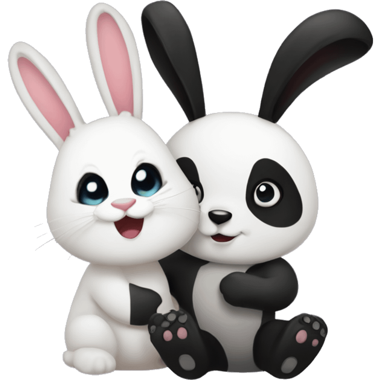 bunny and panda cuddeling emoji