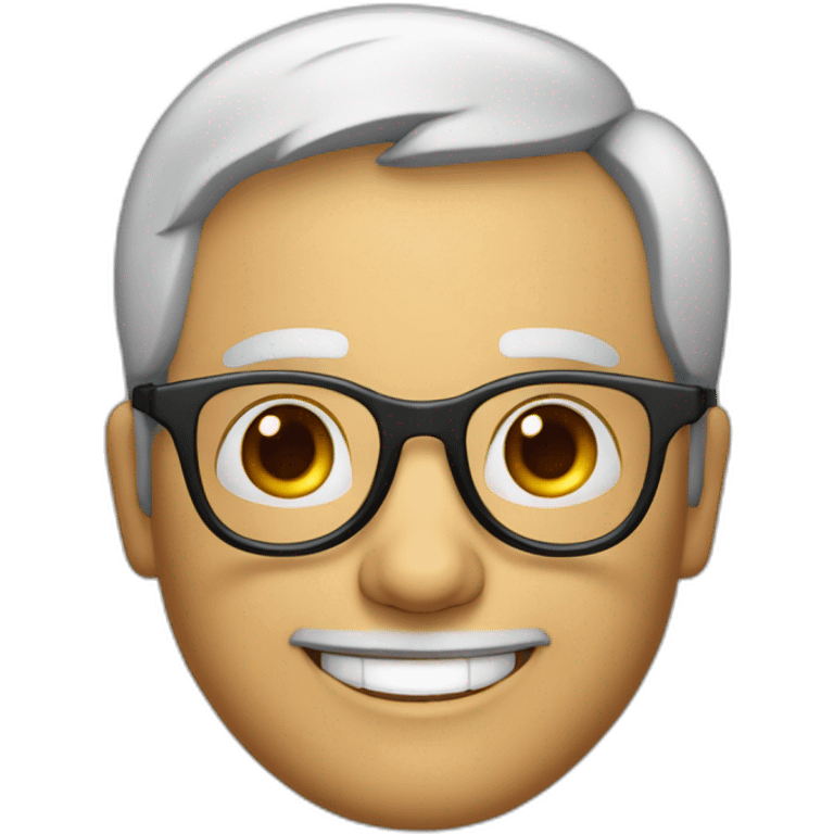 50 year old portuguese white man with black hair down below ears, round glasses and a big smile emoji