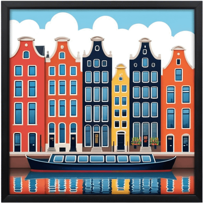 Cinematic Realistic Amsterdam Canal Houses Landmark Emoji, featuring narrow, gabled facades in vibrant colors. emoji