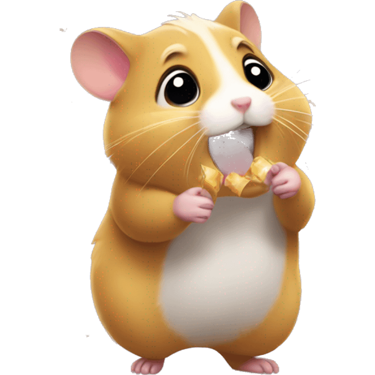 A hamster holding confetti and and acting like hurry! emoji