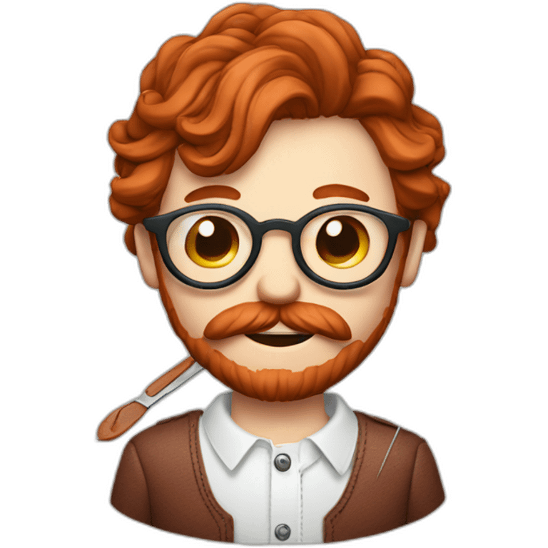 Red smooth haired man with beard and glasses hand sewing a saddle with needle and thread emoji