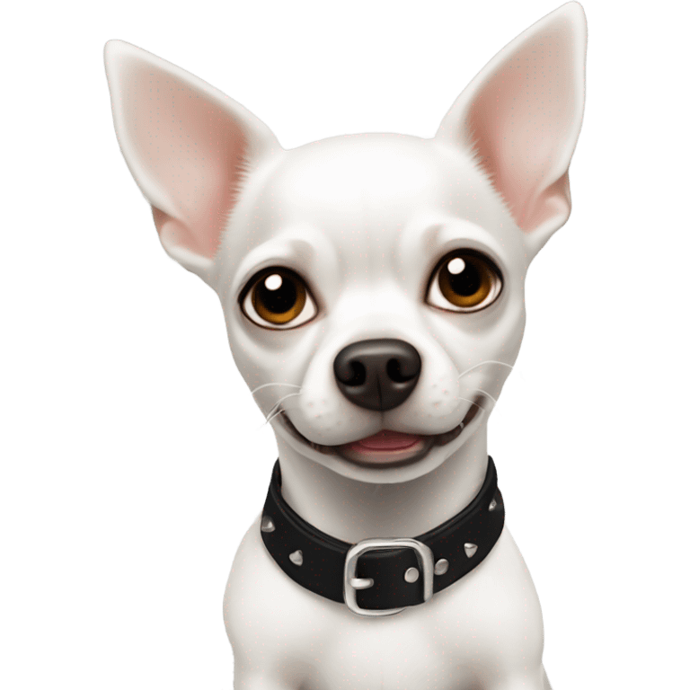 White chihuahua with black spike collar  emoji