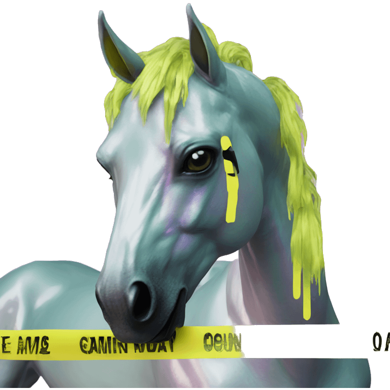 .Zombie_ Vaporwave black holographic oilslick zombie unicorn yellow caution tape graffiti Pegasus  emoji