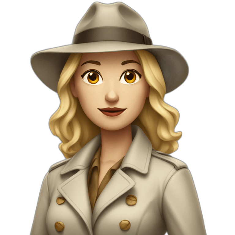 Cool white women wearing a trenchcoat and a fedora emoji