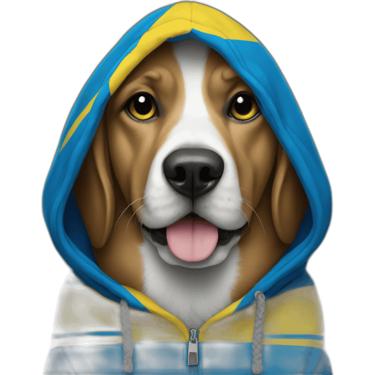 Dog in hoodie with Ukrainian flag colors emoji