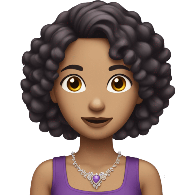 tan girl with long black curls brown eyes and purple hair with tiara on her head emoji