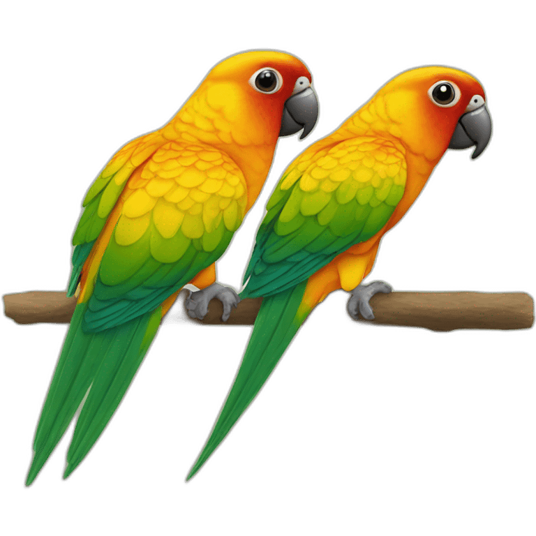 two orange yellow sun conure parrots emoji