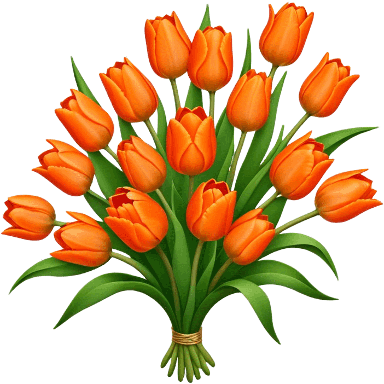 luxuriant, big bouquet Orange Tulip, stem, leaf emoji