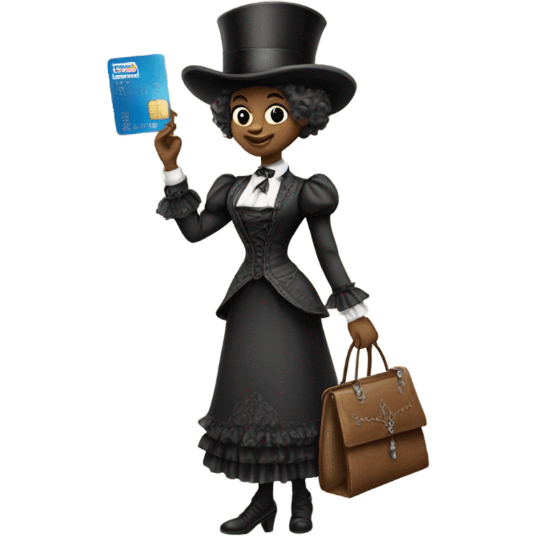 galora in Victorian dress elegant, full body, holding big credit card emoji