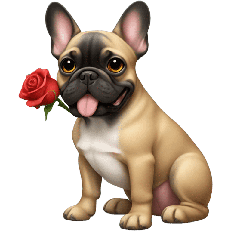 French bulldog black and tan with rose emoji