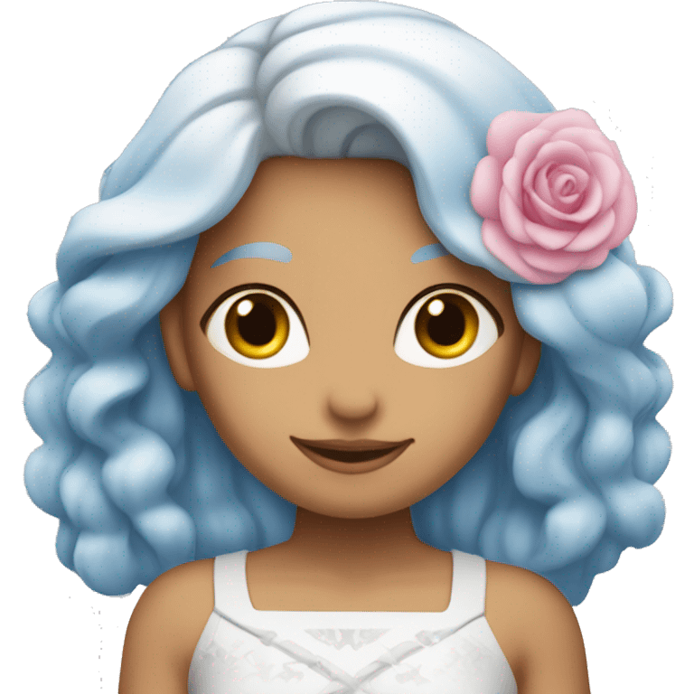 Rosa de color azul y pequeña emoji