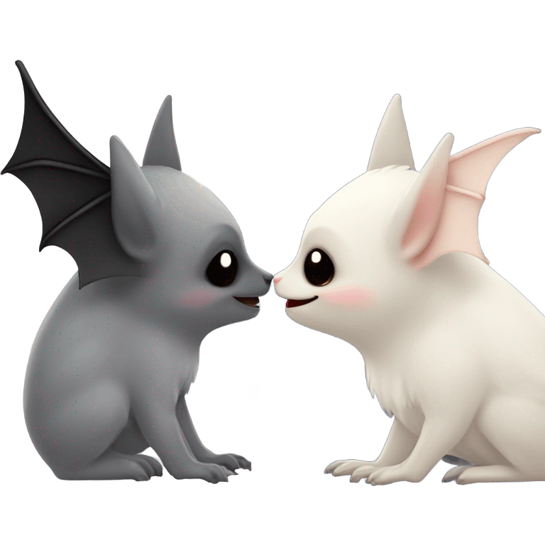 Cute white bat and black bat kissing with hearts  emoji