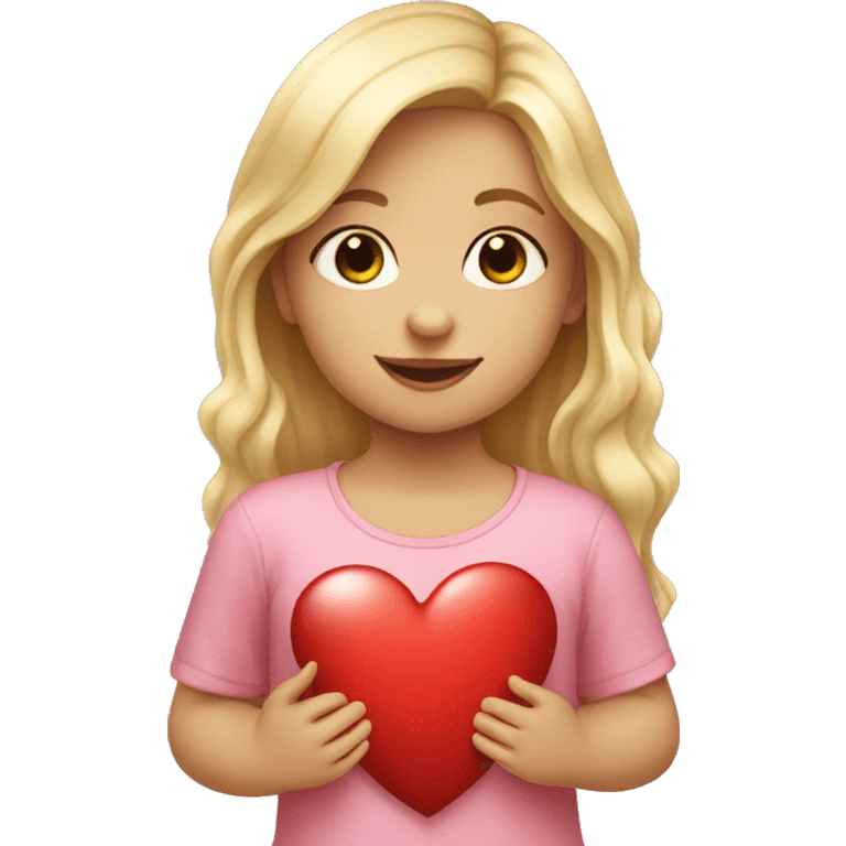 Blonde girl toddler holding a heart emoji