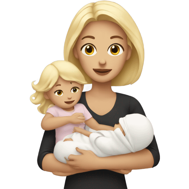 blonde woman holding three babies emoji