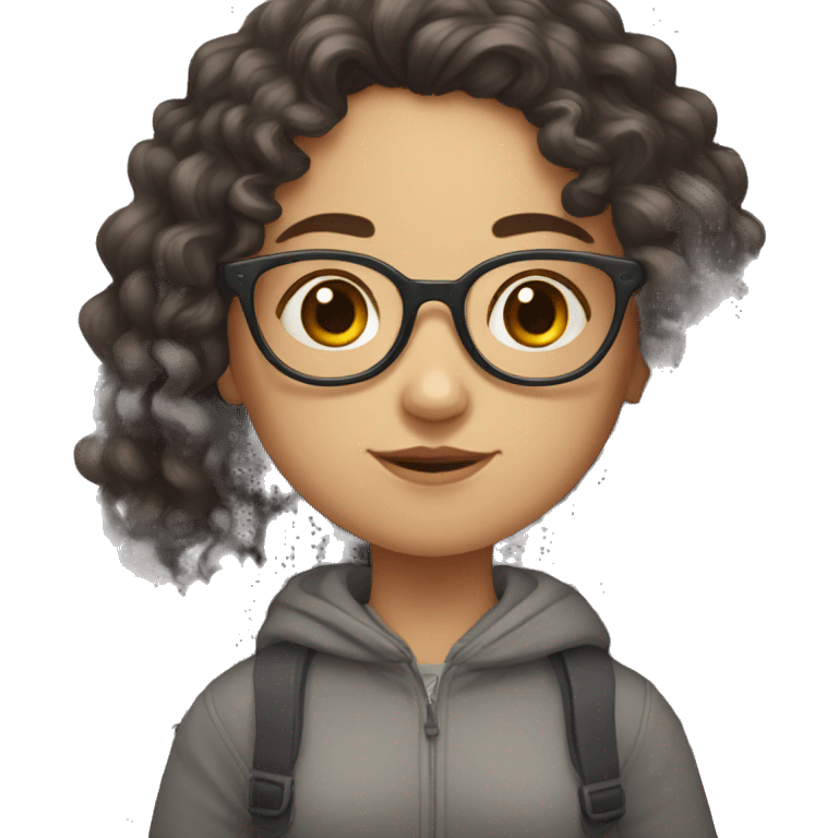 curly Slavic girl with dark long hair and glasses emoji