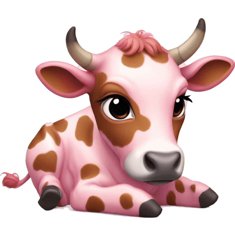 Pink baby cow with brown spots laying down emoji