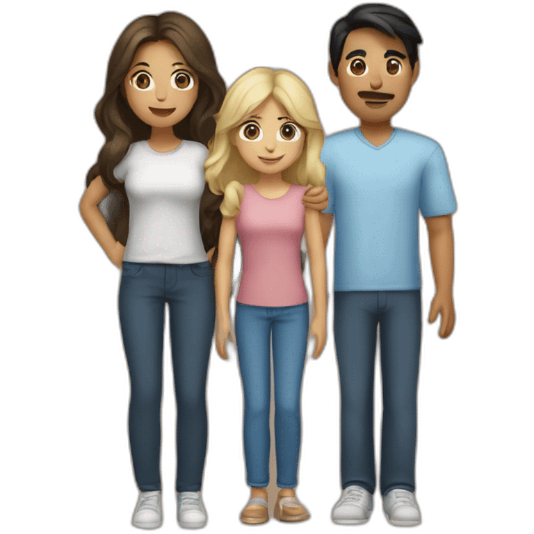 Family 4 people. I (blind girl blue eyes), dad (with black hair), mom (long blond hair) and brother with brown hair hud each other emoji