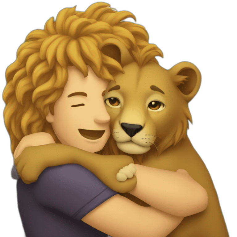 personne fait un calin a un lion emoji