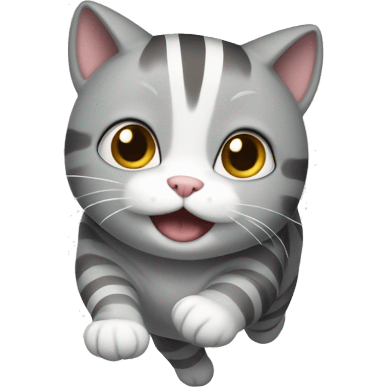 Chubby grey striped cat jumping emoji