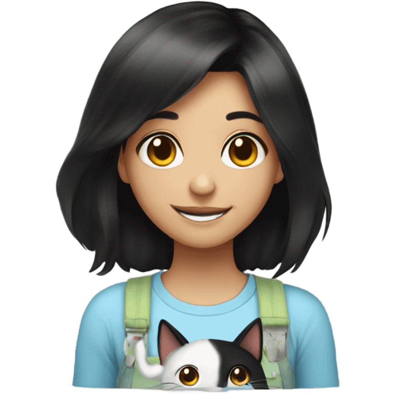 smiling girl with black hair with cat  emoji