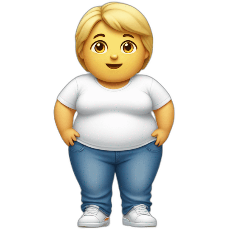 Fat boy thin girl wearing white Tshirt blue jeans white shoes emoji