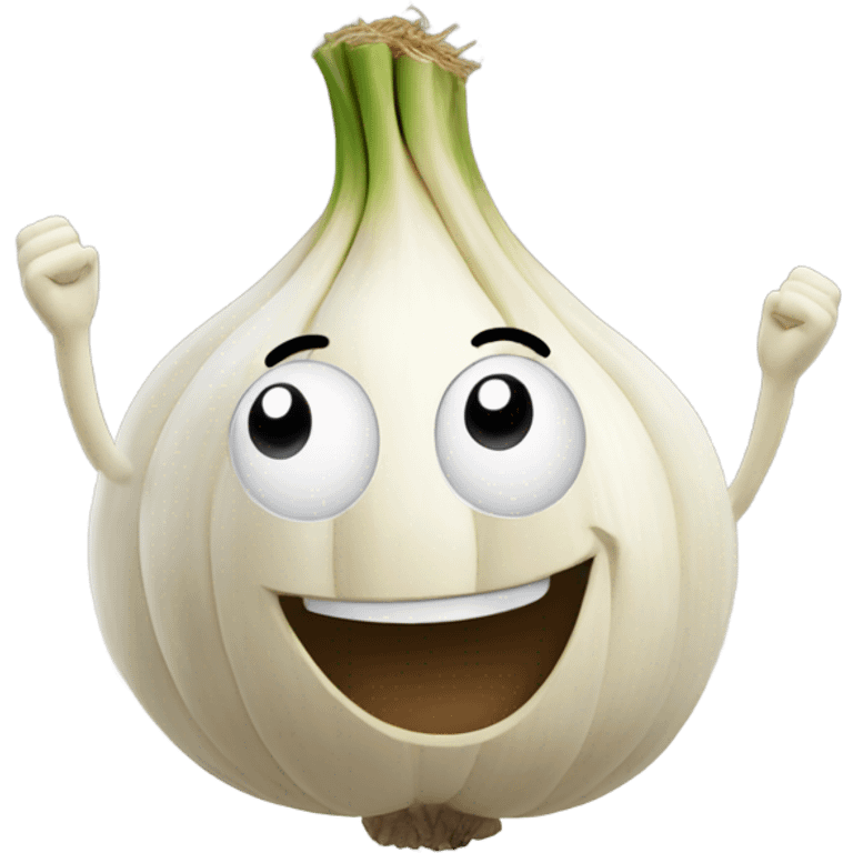 happy garlic with hands up emoji