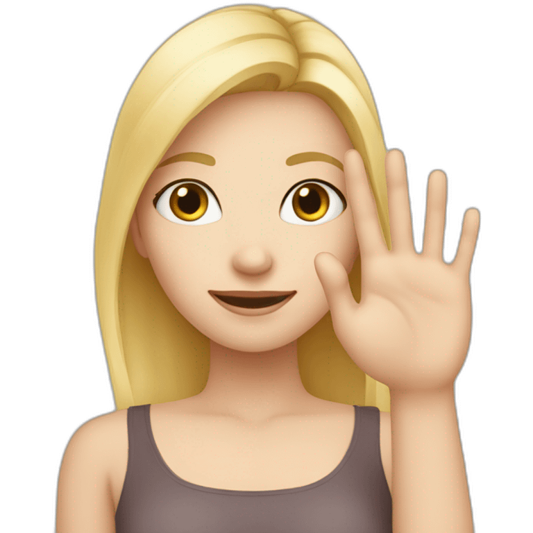 white skin girl with blonde hair showing THREE out of five fingers up on her one hand emoji