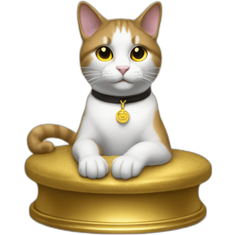 cat secretary sitting on top of the gold cloud emoji