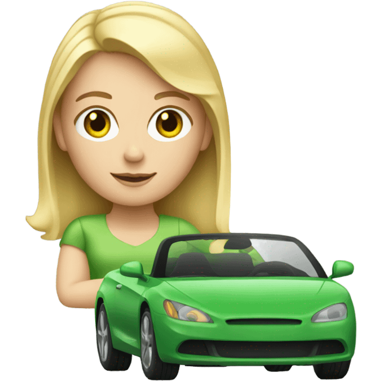 Blonde white girl driving green car  emoji