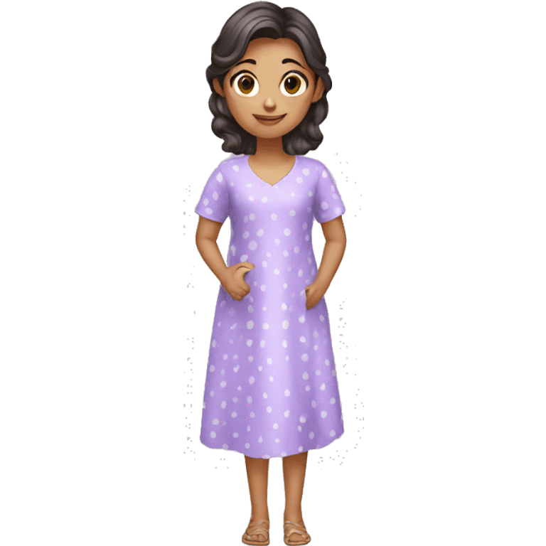 A girl with lavender kurti white spots saying bye emoji