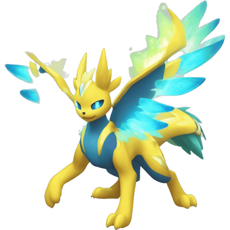 Celestial Powerful Shiny-Crystallic Colorful Vibrant Colors Flying Advanced Zeraora-Aurorus-Fakémon-Legendary-Pokémon-Creature Full Body emoji