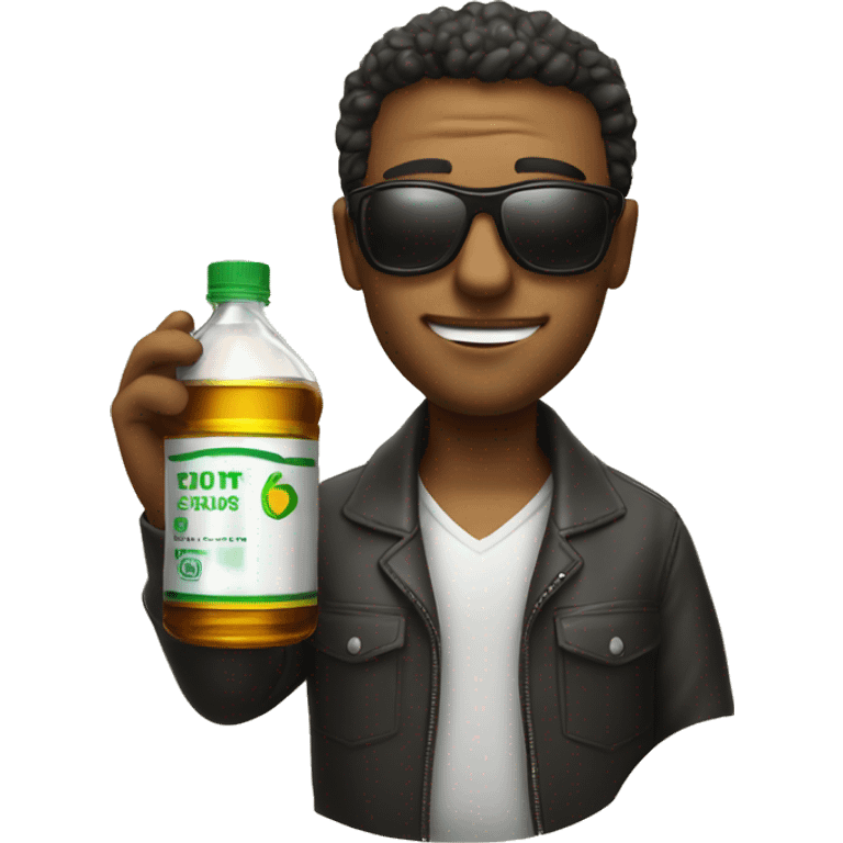 Man in sunglasses drinking oil with a smirk emoji