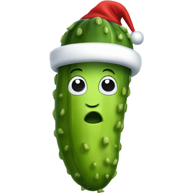 Cartoon dill pickle with santa hat emoji