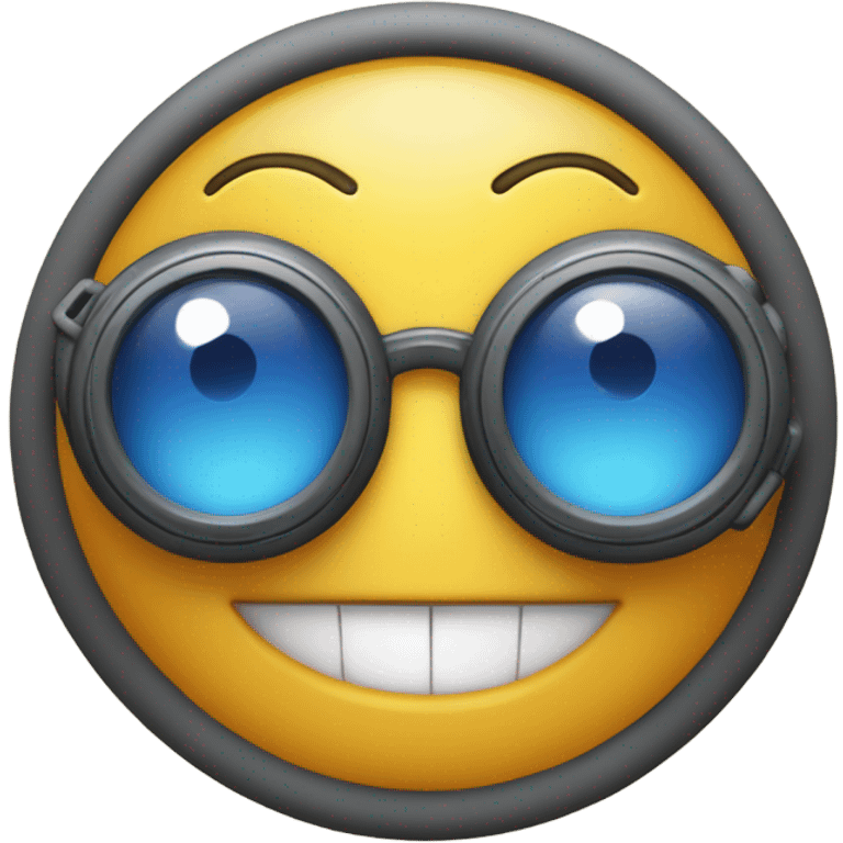 An emoji face making a 'glasses' gesture by forming circles with its fingers and placing them around the eyes, as if mimicking binoculars or superhero goggles emoji