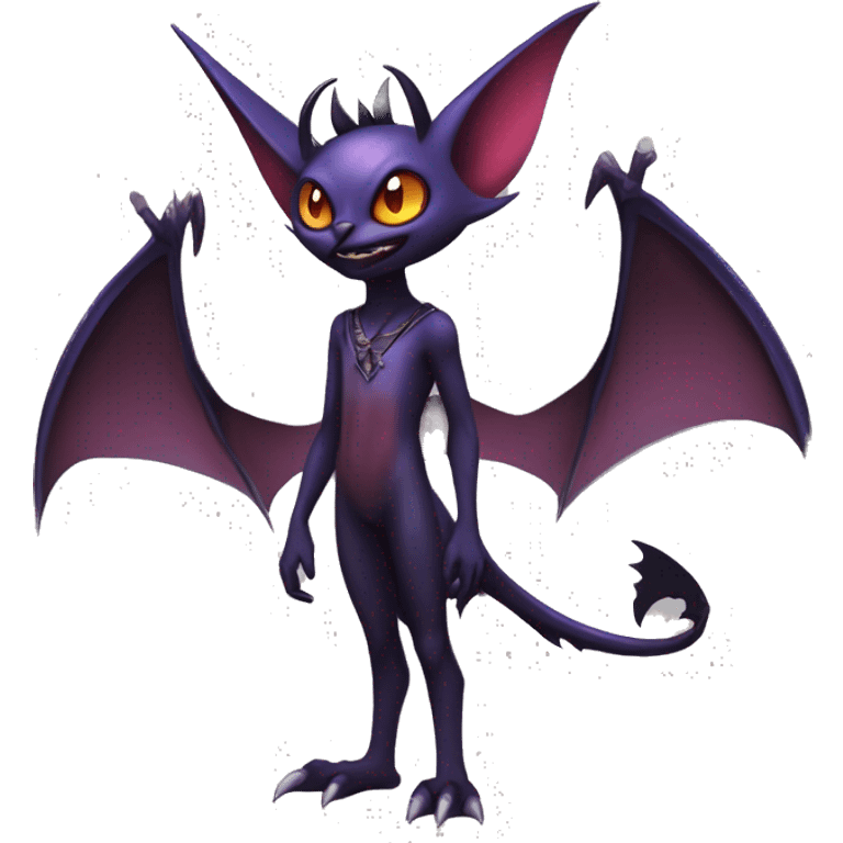  Anthro Kawaii Edgy Cool Vampiric Demonic Beautiful Noivern-Noibat-Litten with big Bat Ears full body emoji