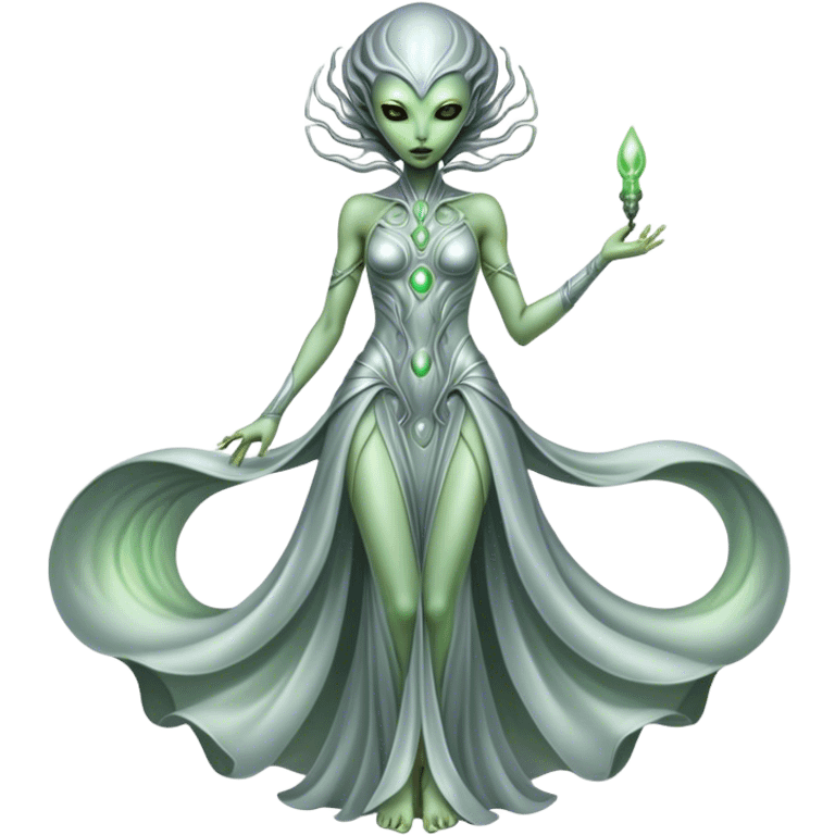 alien woman light green skin in silver dress, full body  emoji