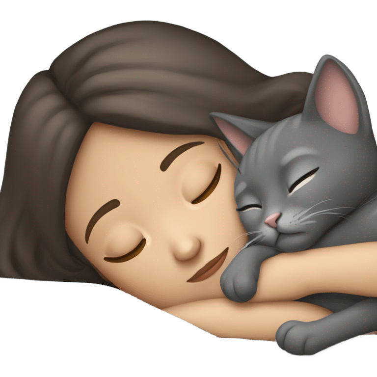 Brunette girl  sleeping with grey cat  emoji