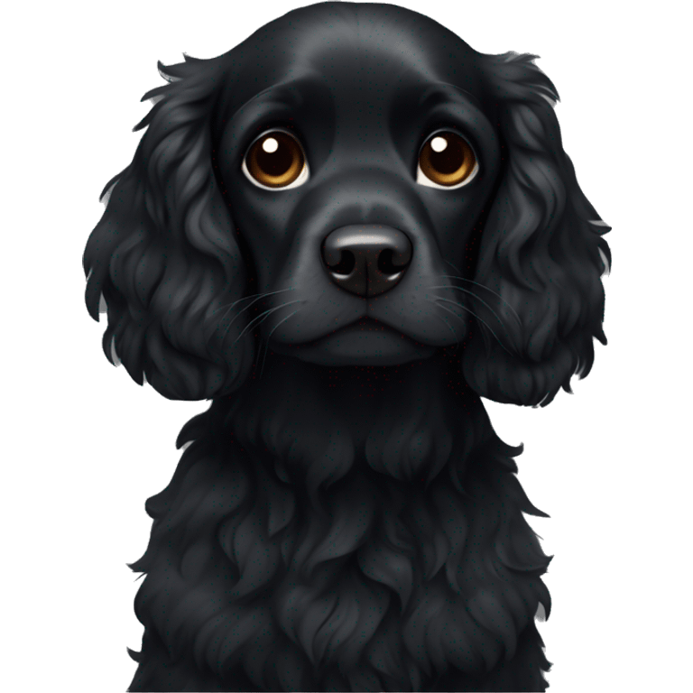 Small completely black spaniel with black fur on his whole face and white fur on chest emoji